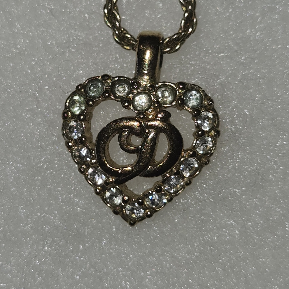 Vintage Christian Dior Gold Tone Rhinestone CD Heart Necklace - Picture 8 of 8